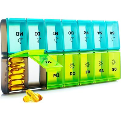 Pillendose 7 Tage XL Feuchtigkeitsfest Organizer Vitamine Grün
