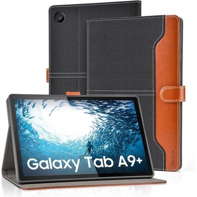 DLveer Samsung Galaxy Tab A9+ Plus (11'') PU Leder TPU Hülle Denim Schwarz