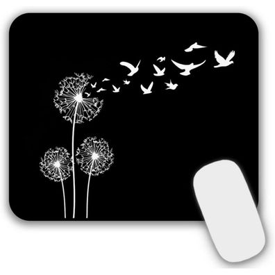 Mauspad Schwarz Design Pusteblume 24x20cm Anti-Rutsch Unterseite Flip Flop