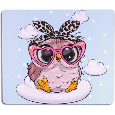 Kleines Mauspad Eule Tiere 24x20 cm Anti-Rutsch Unterseite Muster Aqua Eule