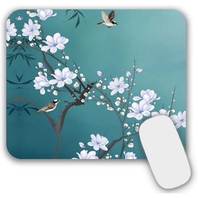 Blumen Vogel Mauspad Klein Mousepad Motiv 24 x 20 cm Anti-Rutsch 3 mm