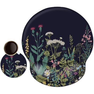 Ergonomisches Mousepad mit Handauflage und Gelkissen, Blume auf schwarz - NEU