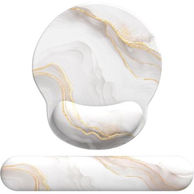 Ergonomisches Mauspad mit Handauflage & Handballenauflage Set Weißer Marmor