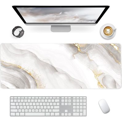 Gaming Mauspad XXL 800x300mm Rutschfeste Gummibasis Weißer Marmor