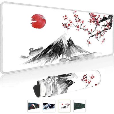 Gaming Mauspad Weiß XXL Japan Sakura Berg Fuji 800 x 300 mm Anti-Rutsch