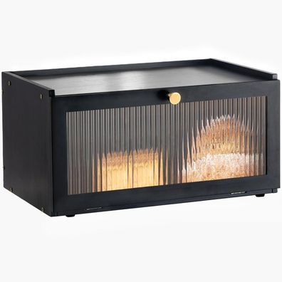 Bambus Brotkasten Schwarz Holz Stapelbar Luftzirkulation Brotaufbewahrung 40 x