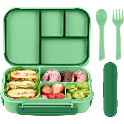 Amathley Brotdose Kinder Bento Box 1200ml 4 Fächer Besteck Cyan