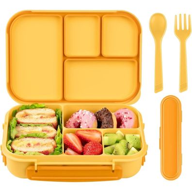 Amathley Brotdose Kinder Bento Box Erwachsene 1200ml Lunchbox 4 Fächer Besteck
