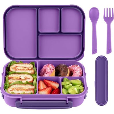 Amathley Bento Box Brotdose Kinder 1200ml Lunchbox 4 FäChern Besteck Lila