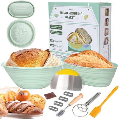 Silikon Gärkorb Brotbacken 9 Zoll rund 10 Zoll ovales Sauerteig-Set