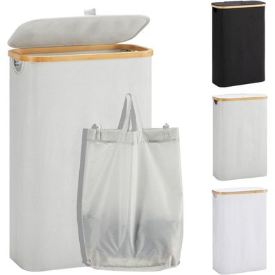 Wäschekorb mit Deckel 48L faltbarer Bambus Laundry Basket Grau