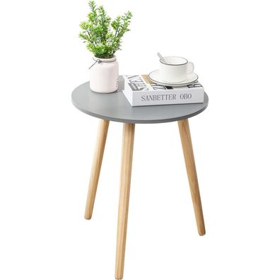 Beistelltisch rund Holz Couchtisch 52cm Nachttisch Wohnzimmertisch Grau/Natur