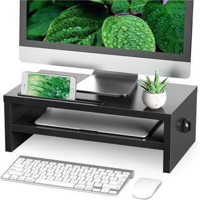 Monitorständer Bildschirmerhöhung Laptop Ständer - Schwarz Holz 42,5x23,5x14