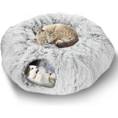 Plüsch Katzentunnel mit Katzenbett Multifunktions Katzenspielzeug Grey