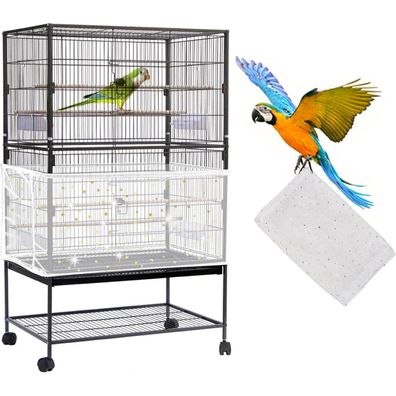 Weiße Pailletten Vogelkäfigabdeckung Extra Groß - Kordelzug Netz