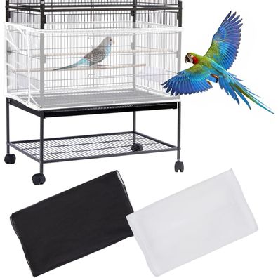 2er Set Mngren Vogelkäfig Abdeckung Samenfänger Kordelzug Papageien Netz Schwarz