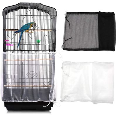 2 Stück Vogelkäfig Abdeckung Einstellbar Samenfänger Kordelzug Netz Schwarz