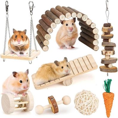 Hamster-Kauspielzeug-Set für Nagetiere, Molarspielzeug, Zahnpflege, Holzzubehör