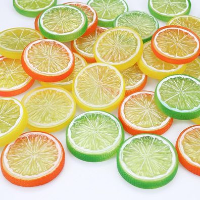 Kunststoff Zitronenscheibe 30 Stücke Künstliche Frucht Dekoration Grün Gelb Rot