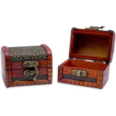 Schatzkiste Vintage Holz Schmuckschatulle Klein Set 2 Stück Diverse Blumenmuster
