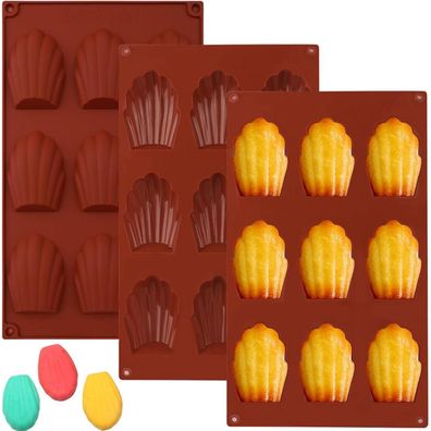 3er Pack Silikon Madeleine Backformen Muschelförmig BPA-frei