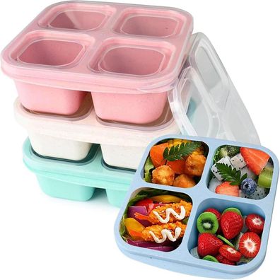 4er Set Surflyee Bento Snackbox mit 4 Fächern, 600ml, Mikrowellenfest