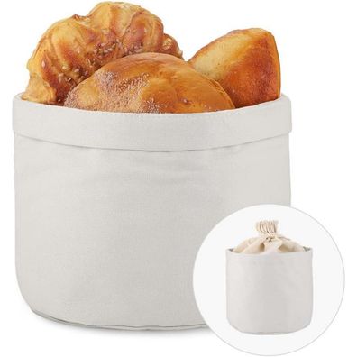 ecooe Brotkorb Stoff Brötchenkorb Deckel Kordelzug Brotbeutel Ø 20 cm Hellgrau
