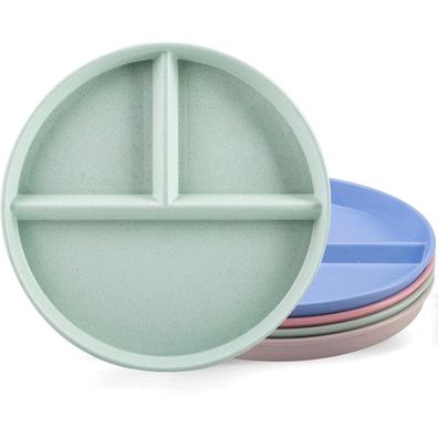 Orrdiffi 4er Speiseteller 3-geteilt Wiederverwendbare Plastikteller BPA-frei
