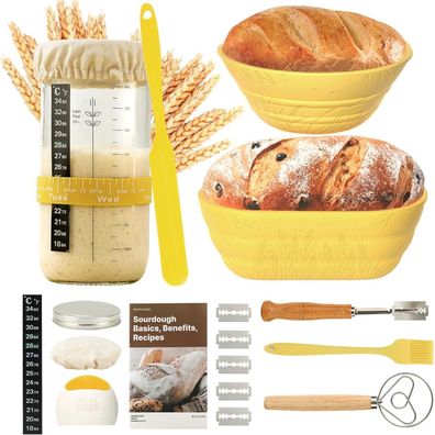 Gärkorb Set Silikon Oval Rund 32 OZ Sauerteig Starter Beige