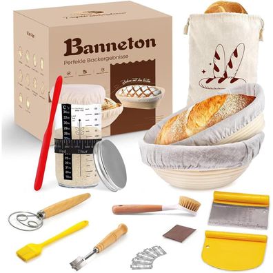 Kixiyou Brotback-Set mit Gärkörbchen, Sauerteig Starter Set, Backzubehör