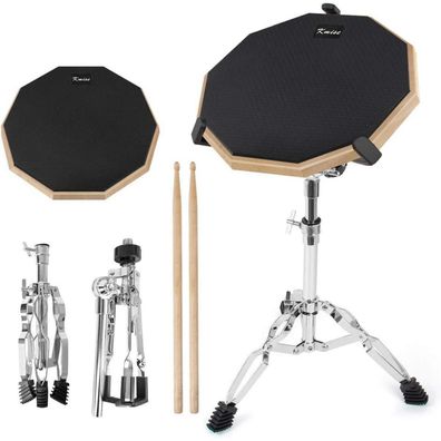 Kmise 12-Zoll-Übungs Drum Pad Snare Ständer Sticks Mute Silent Drum-Übungsset