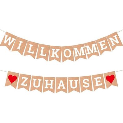Welcome Home Banner Braun Weiß Herzlich Familie Party Dekoration 19 Stk 3M Jute