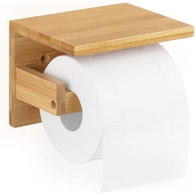 Toilettenpapierhalter Bambus Wandhalter mit Regal für WC Badzimmer