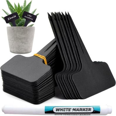 100Stk Wetterfeste Pflanzschilder 6x10cm + Marker Schwarz