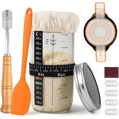 Sauerteig Starter Set 650ml Glas Thermometer Silikon Brot Lame Zubehör