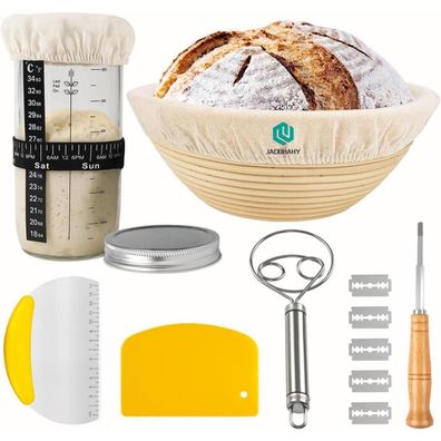 Professionelles 23cm Rund Brotback-Set & 650ml Sauerteig Starter Kit