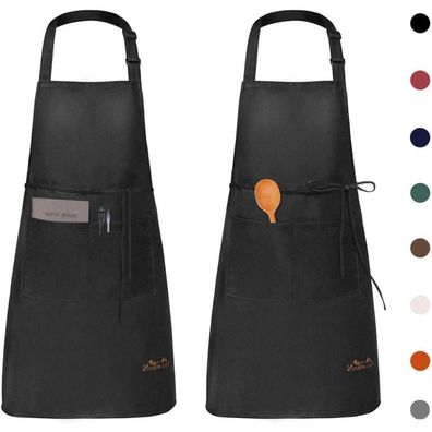 2er Pack Wasserdichte Kochschürzen mit Taschen Schwarz - Verstellbar & langlebig