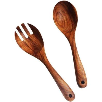 Salatbesteck Olivenholz 2-teilig Holzbesteck Gabel Löffel Küchenhelfer