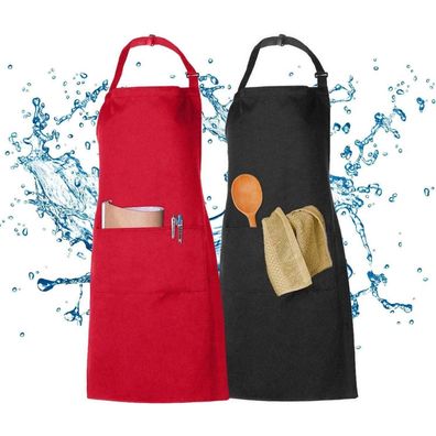 Küchenschürze Wasserdicht Schwarz Rot 2 Taschen Verstellbarer Nackenband