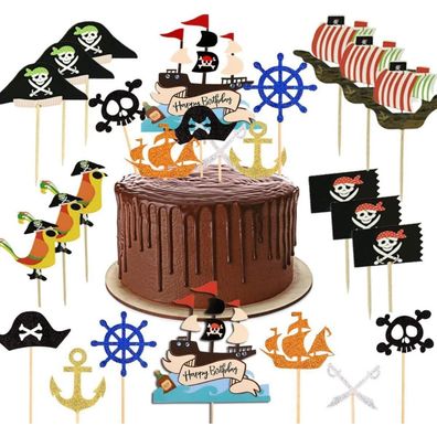 31-teiliges Piraten Tortendeko Set für Kindergeburtstag & Party
