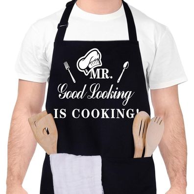 Lustige Kochschürze Mr. Good Looking Is Cooking Doppeltasche verstellbar