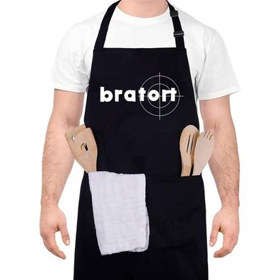 nomiou Grill-Schürze Schwarz "Bratort" - Lustiges Geschenk für Männer, Papa