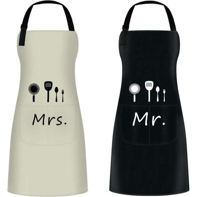 ETLEE Mr. Mrs. Küchenschürze Verstellbarer Nackenbügel 2 Taschen Garten Grillen