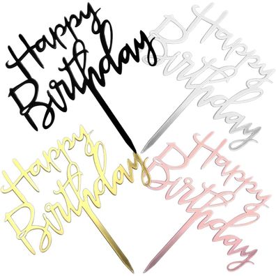 Happy Birthday Cake Topper Geburtstag Acryl Tortendeko Cupcake Gold Roségold