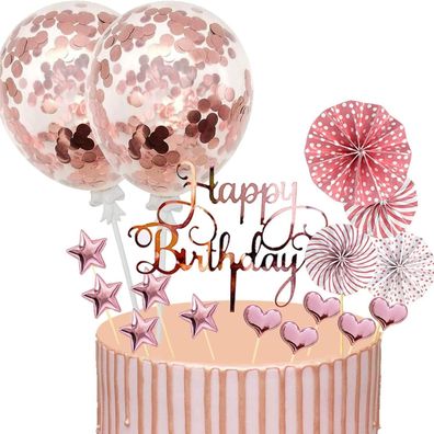 17 Stück Tortendeko Geburstagstorte Happy Birthday Rose Gold Cupcake Topper