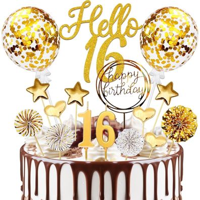16. Geburtstag Tortendeko Gold Hello 16 Cake Topper Geburtstagskerzen