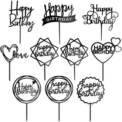MOGADEE® 10 Stück Schwarz Happy Birthday Acryl Glitter Cupcake Topper