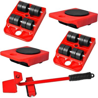 5-teilig Möbeltransportroller Set, astenheber für Möbel 150kg, Rot