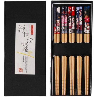5 Paar Japanische Essstäbchen Sushi Bambus Schwarz Handgemacht