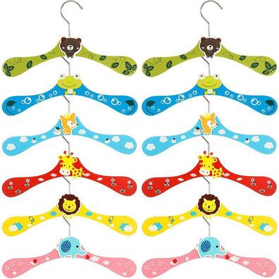 12x Cartoon Tiermotiv Kinder Kleiderbügel aus Holz bunt Baby Hose Hook